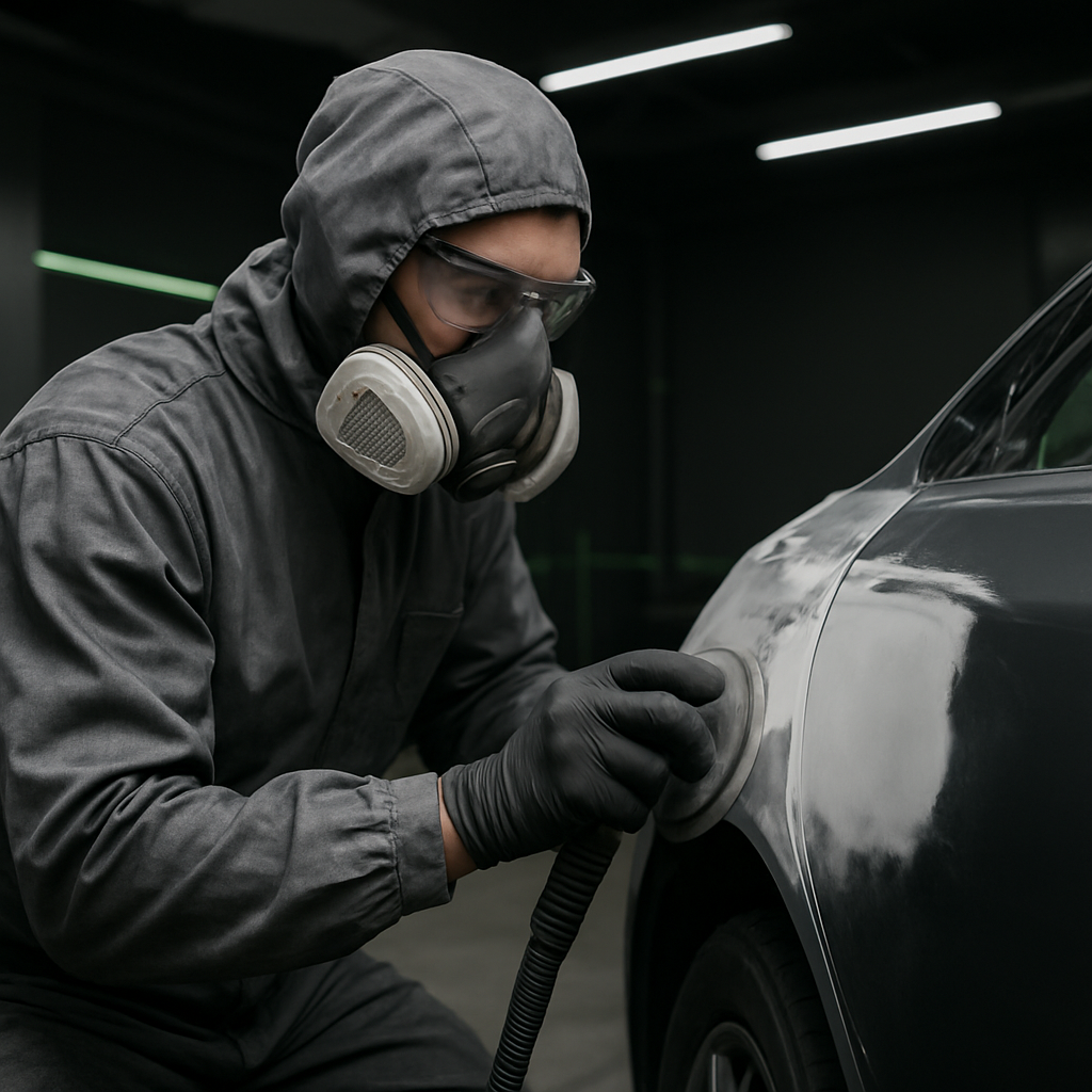 Técnico da Original preparando a lataria de um veículo para pintura